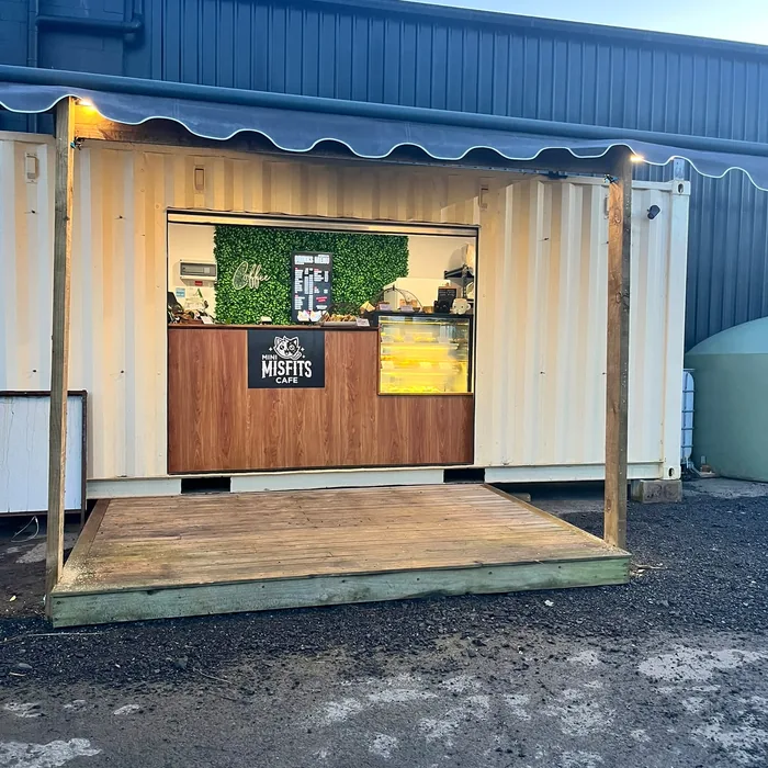 The Mini Misfits cafe container with its awning