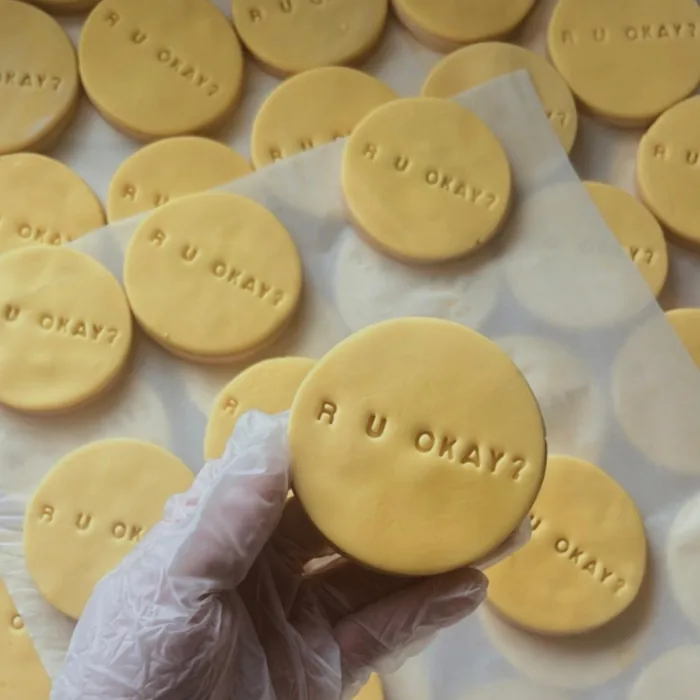R U OKAY stamped sugar cookies